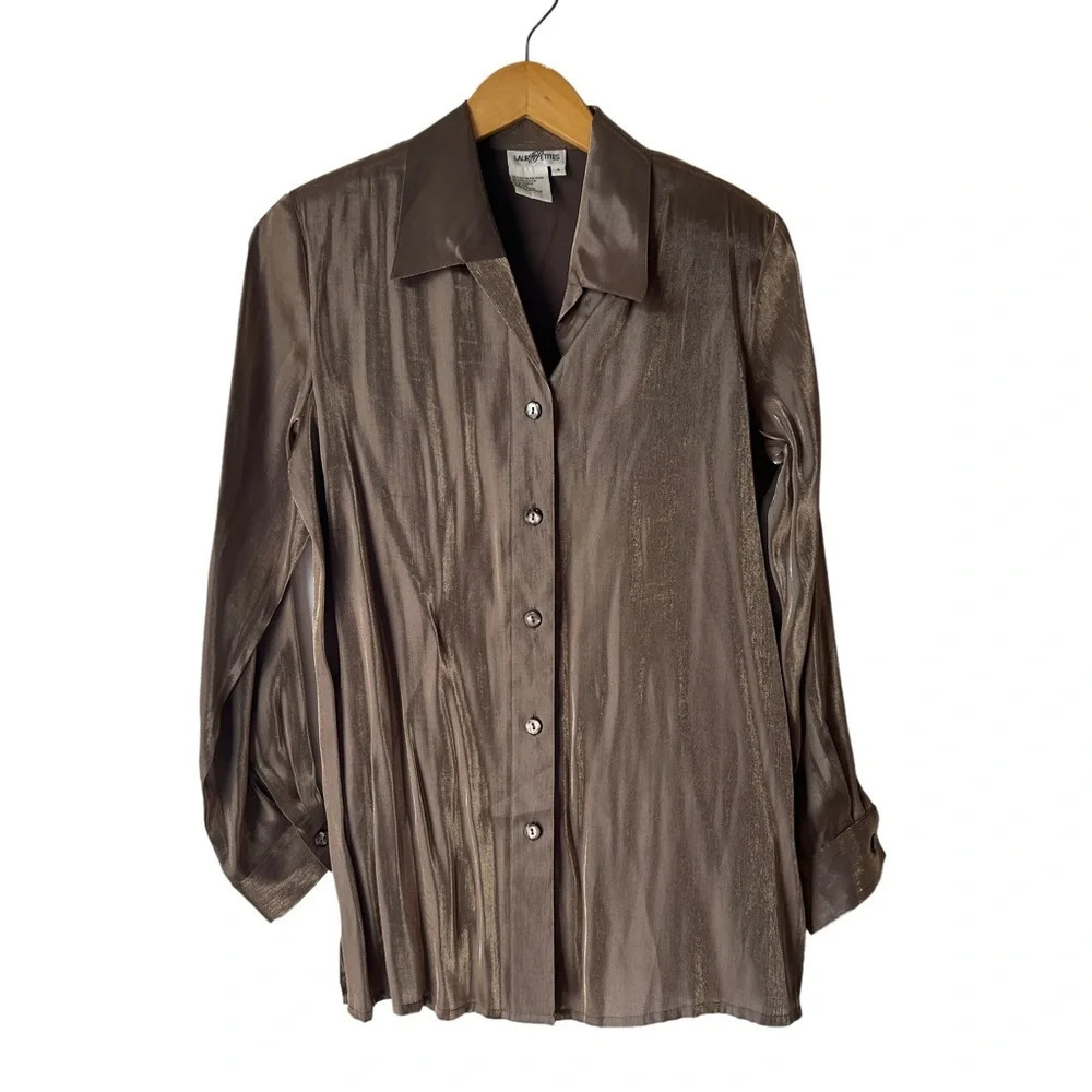 Vintage 90s  /‎ Y2K gold bronze lamé button down shirt 4 petite